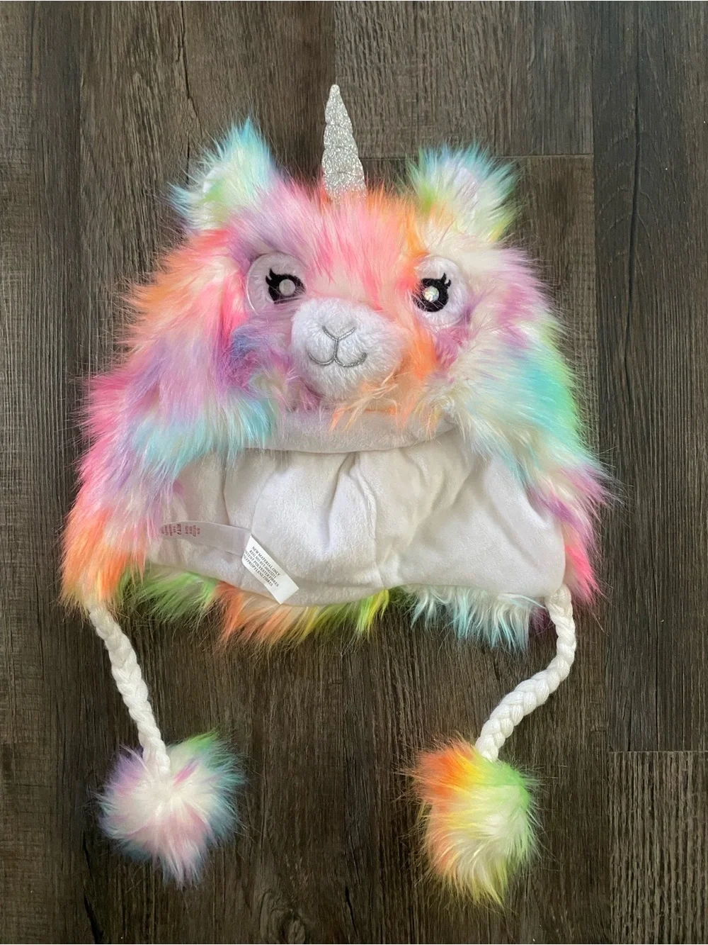 Justice Rainbow Faux Fur Unicorn Hat with Sparkle Horn